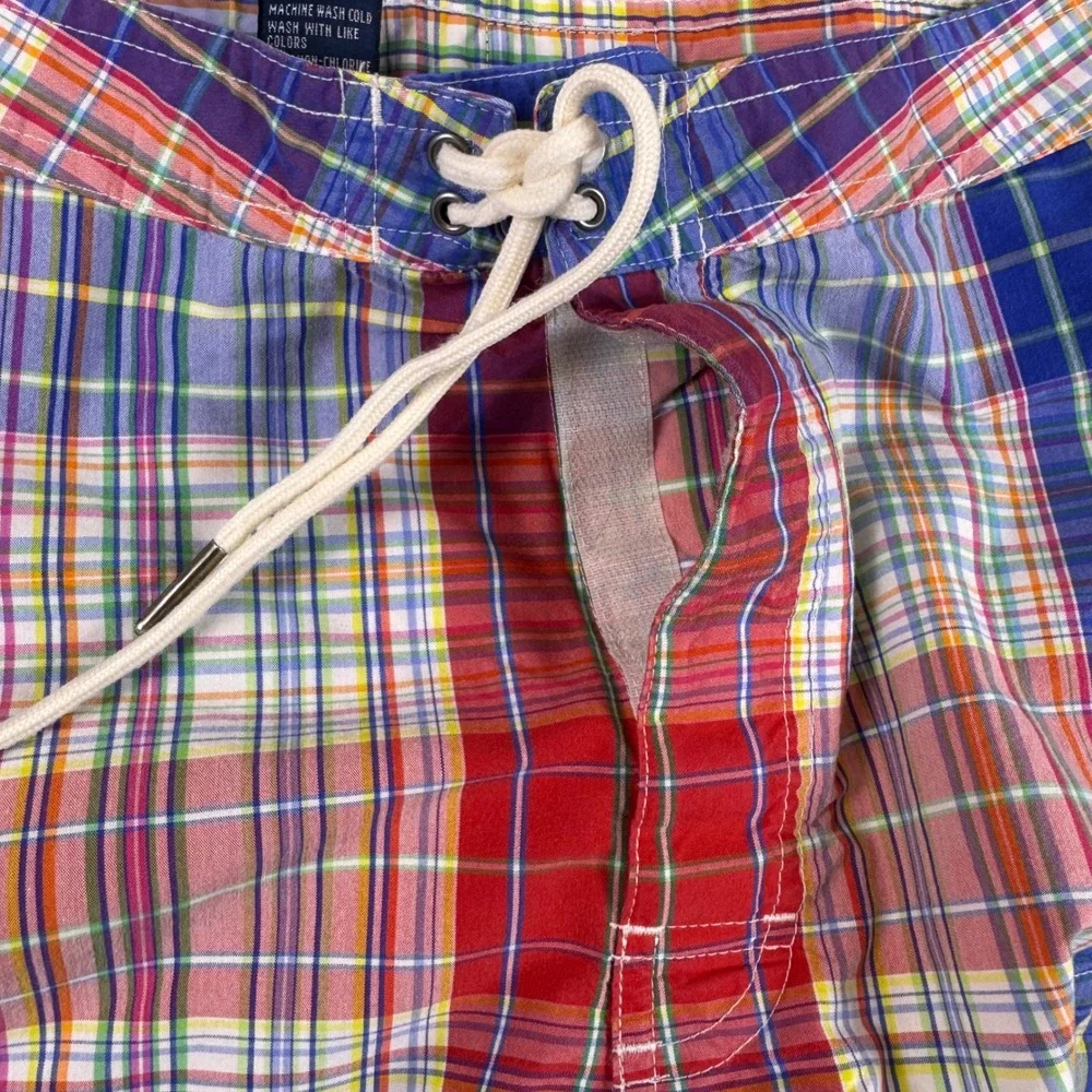Polo Ralph Lauren Mens Plaid Cargo Board Shorts Multicolor Swim Trunks‎ Size 33
